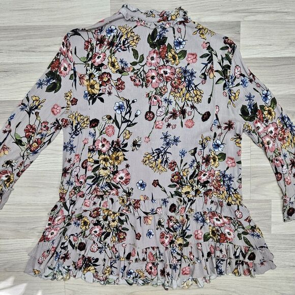 ALTAR'D STATE Womens Tan Colorful Floral Ruffle Tunic Blouse Small - Picture 10 of 10